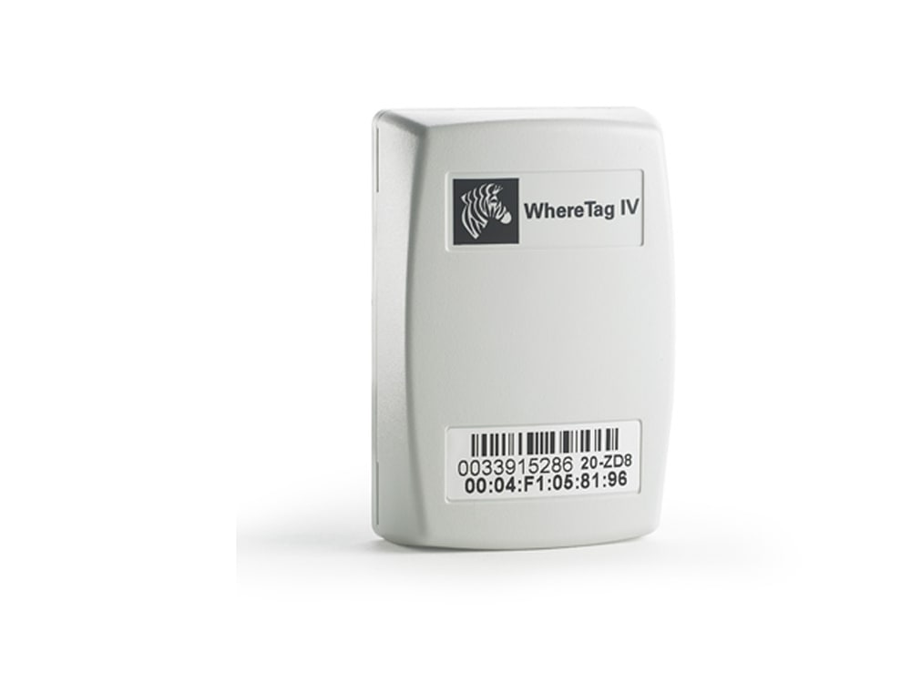 A Zebra WhereTag IV battery-powered active RFID asset tag