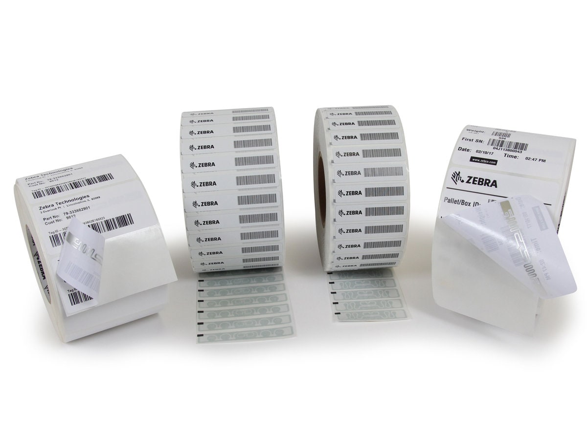 Rolls of Zebra passive RFID labels and inlays
