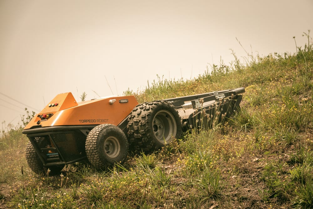 A Raymo R48CRAFT mowing rough terrain