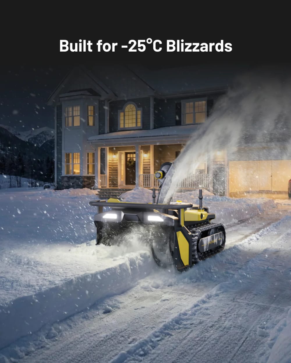 A Yarbo snow blower clearing a driveway